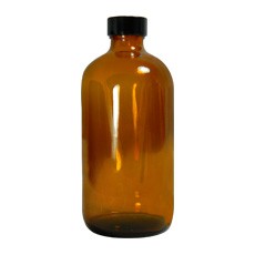 Boston Round Glass Bottle with Screw Cap, Amber